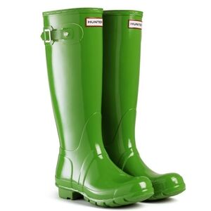 Hunter Wellington Classic Glossy Green Rain Boots Size 6F